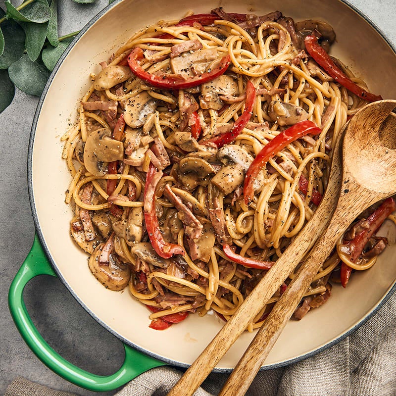 ViktVäktarna - Spaghetti med kalkonbacon och champinjoner